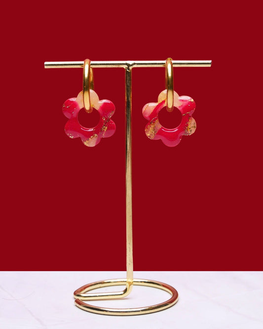 Créoles fleurs fuchsia faites-main