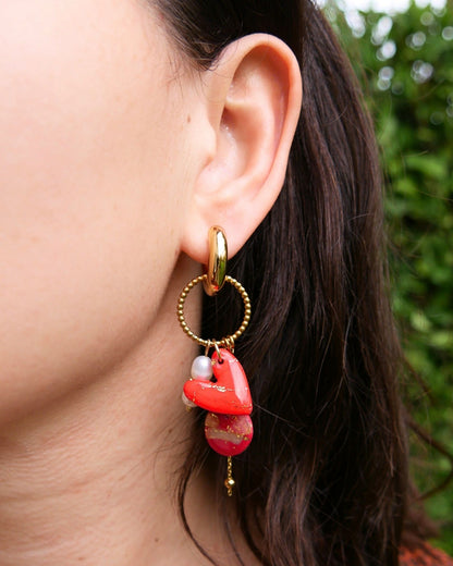 Boucles d'oreilles pendantes - Coeur Rouge - Édition Limitée