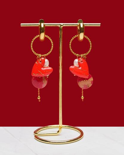 Boucles d'oreilles pendantes - Coeur Rouge - Édition Limitée