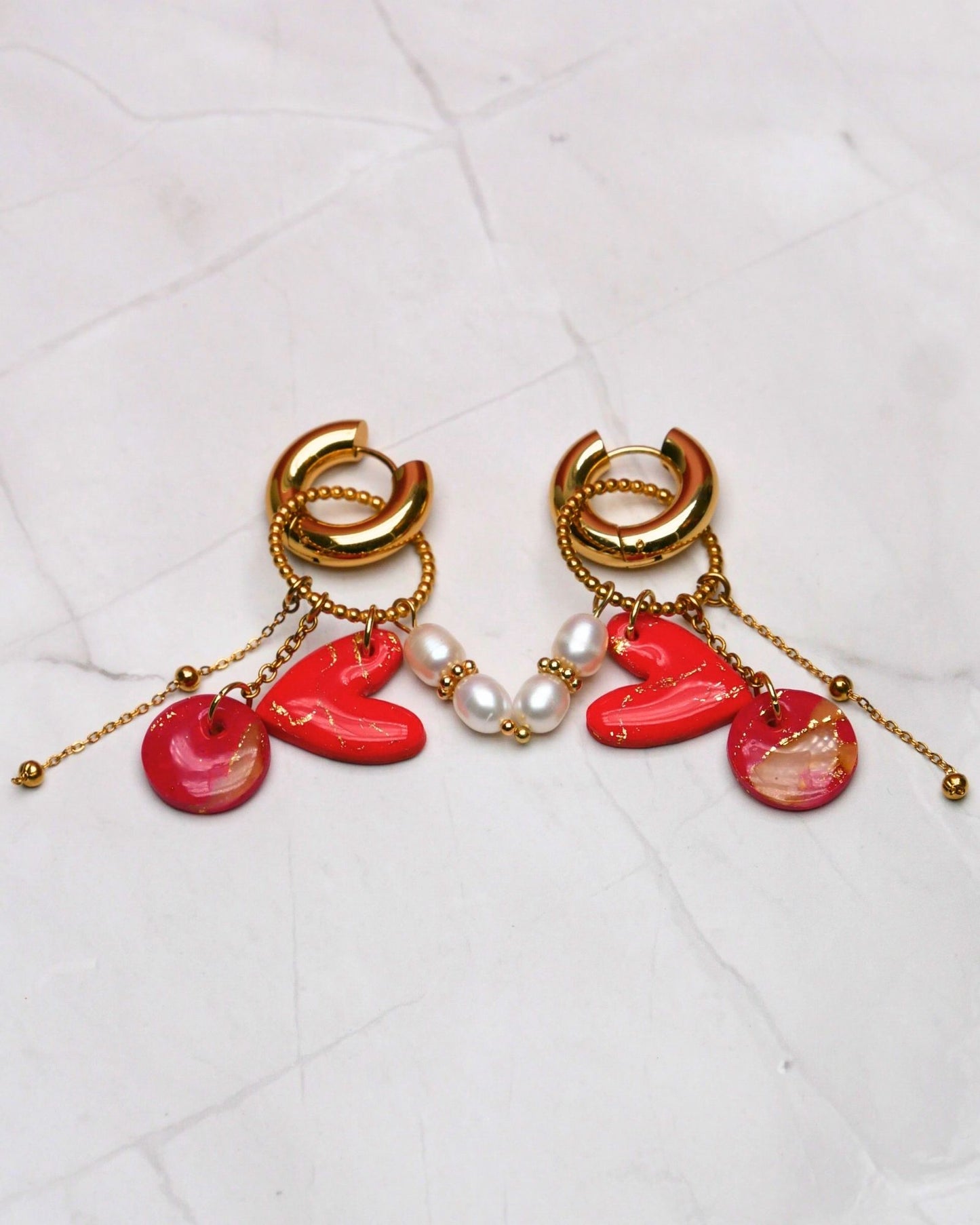 Boucles d'oreilles pendantes - Coeur Rouge - Édition Limitée