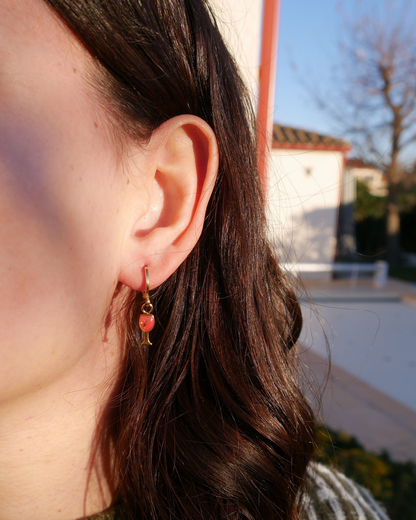 Boucle d'oreille unitaire verre - Rose