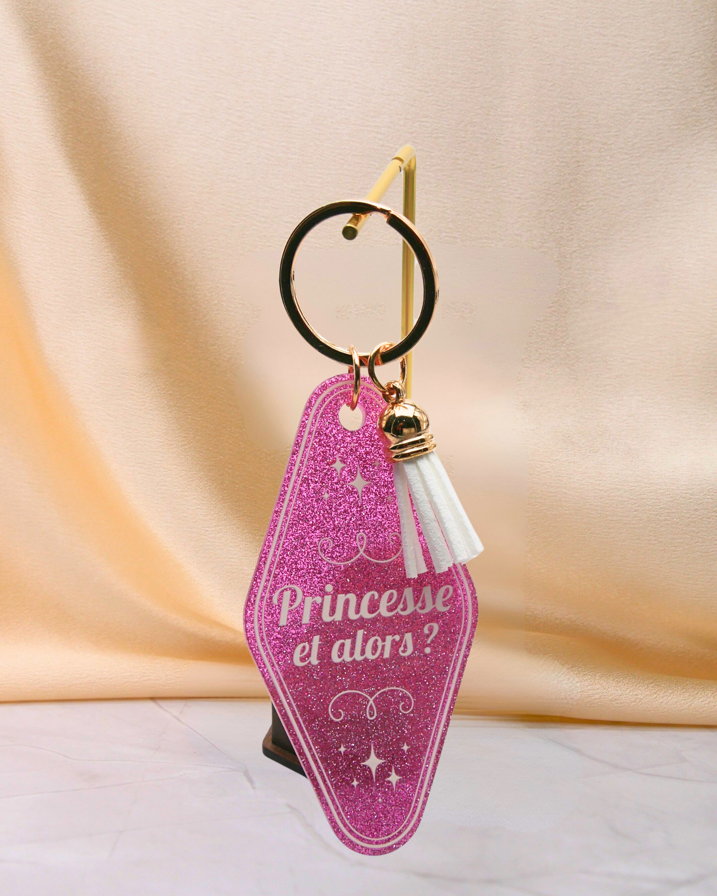 Porte clés Princesse rose à paillettes.