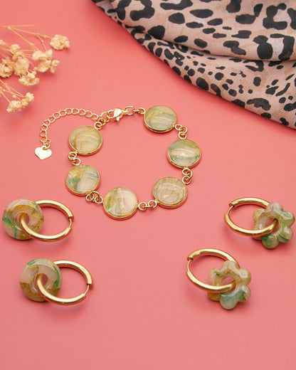 Créoles fleurs - Vert & doré