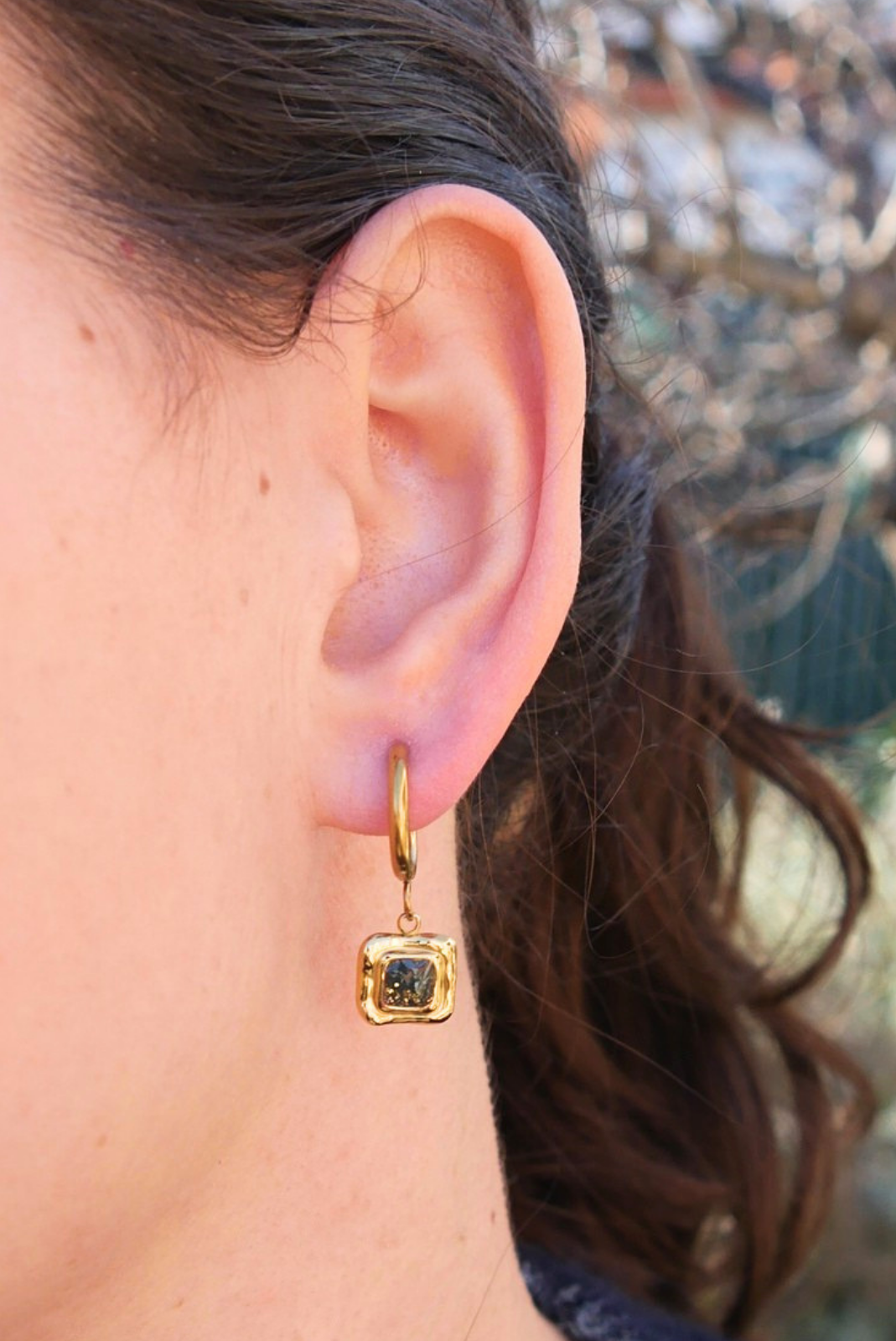 Boucle d'oreille unitaire carré - Vert foncé