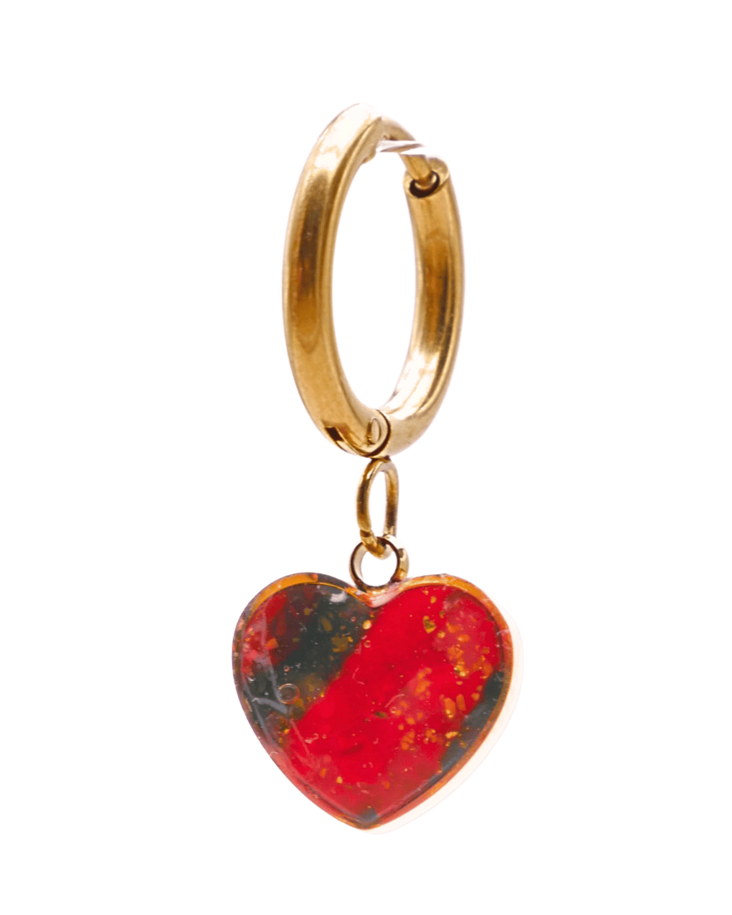 Boucle d'oreille unitaire grand coeur - Rouge & vert foncé