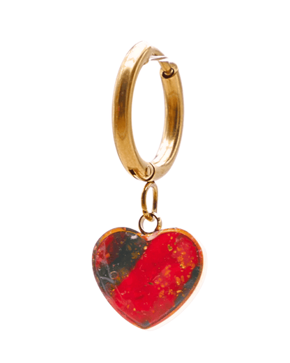 Boucle d'oreille unitaire grand coeur - Rouge & vert foncé