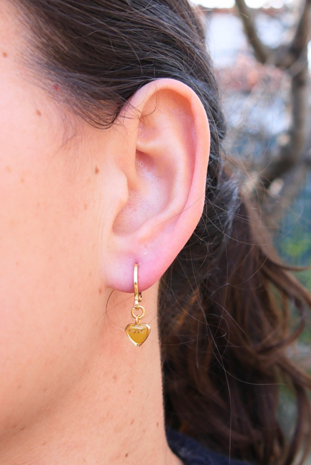 Boucle d'oreille unitaire petit coeur - Jaune