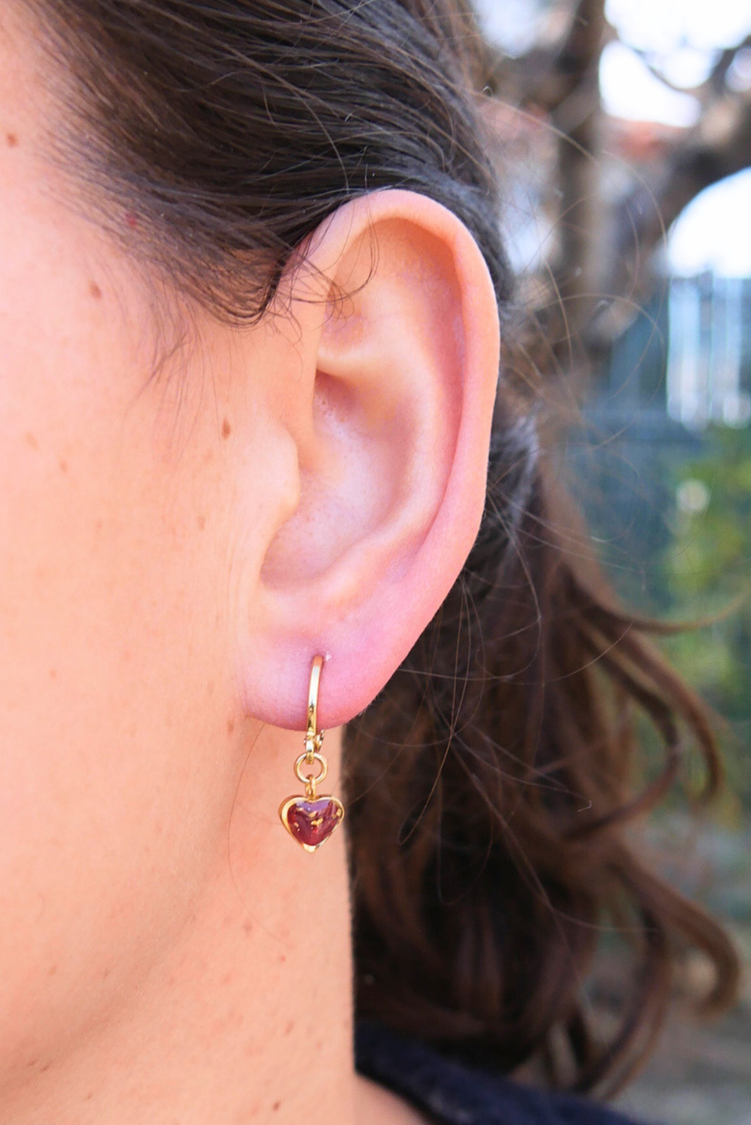 Boucle d'oreille unitaire petit coeur - Rouge