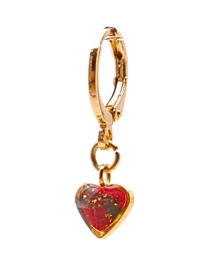 Boucle d'oreille unitaire petit coeur - Rouge & vert foncé