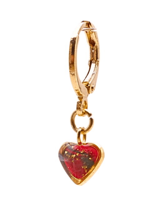 Boucle d'oreille unitaire petit coeur - Rouge & vert foncé