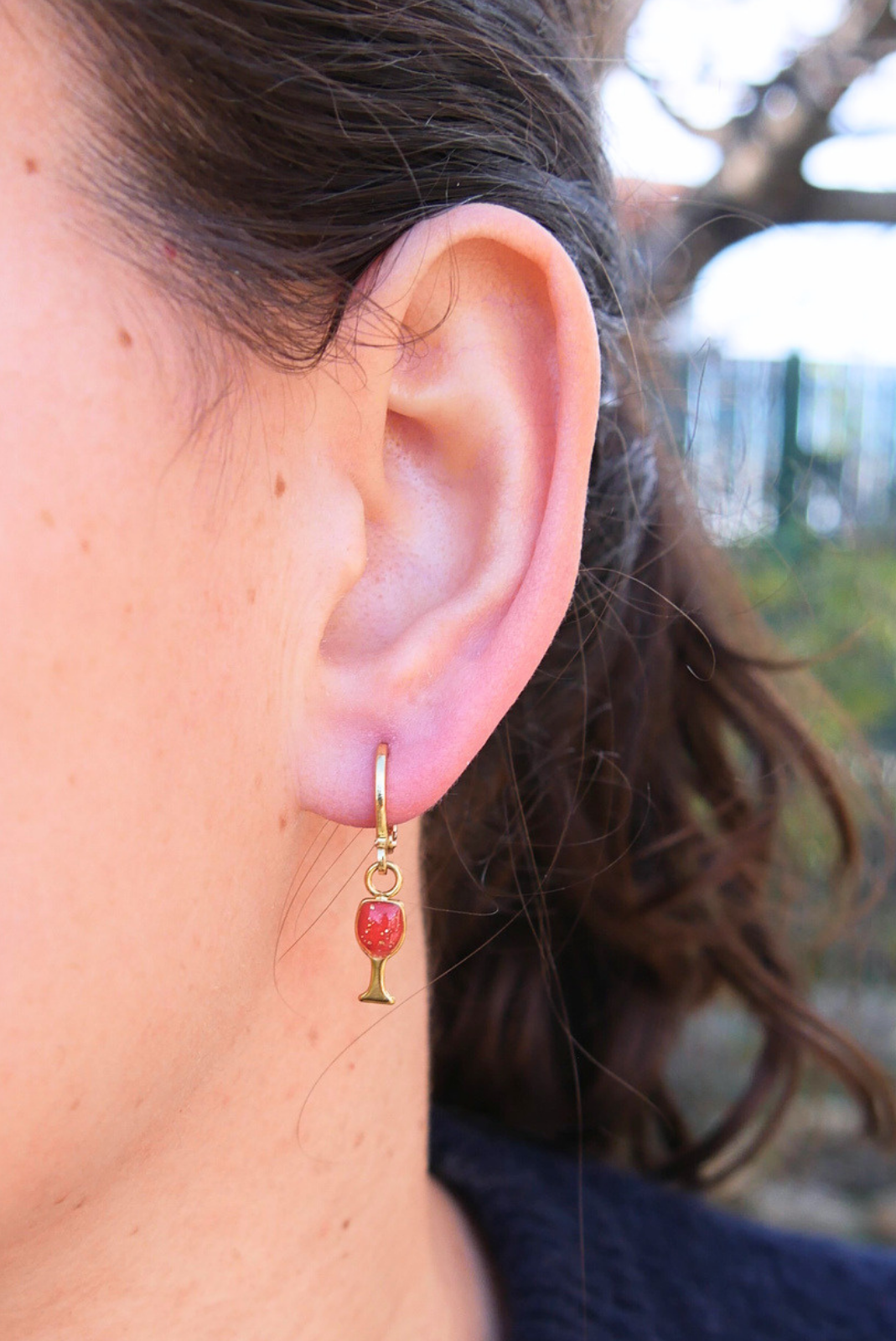 Boucle d'oreille unitaire verre - Rouge