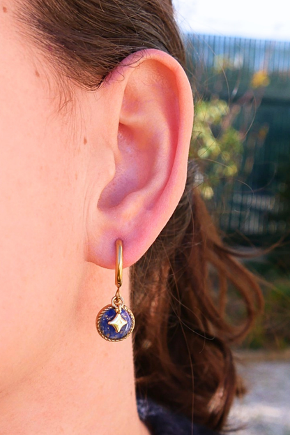 Boucle d'oreille unitaire rond - Bleu électrique