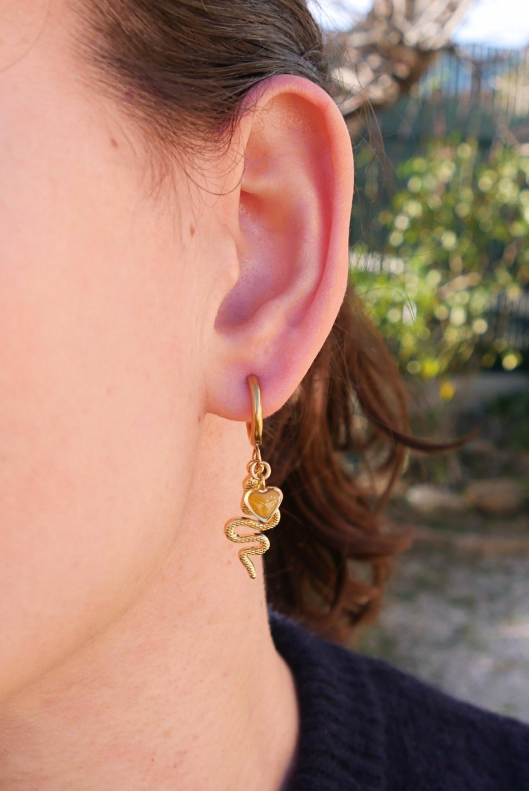 Boucle d'oreille unitaire serpent - Jaune