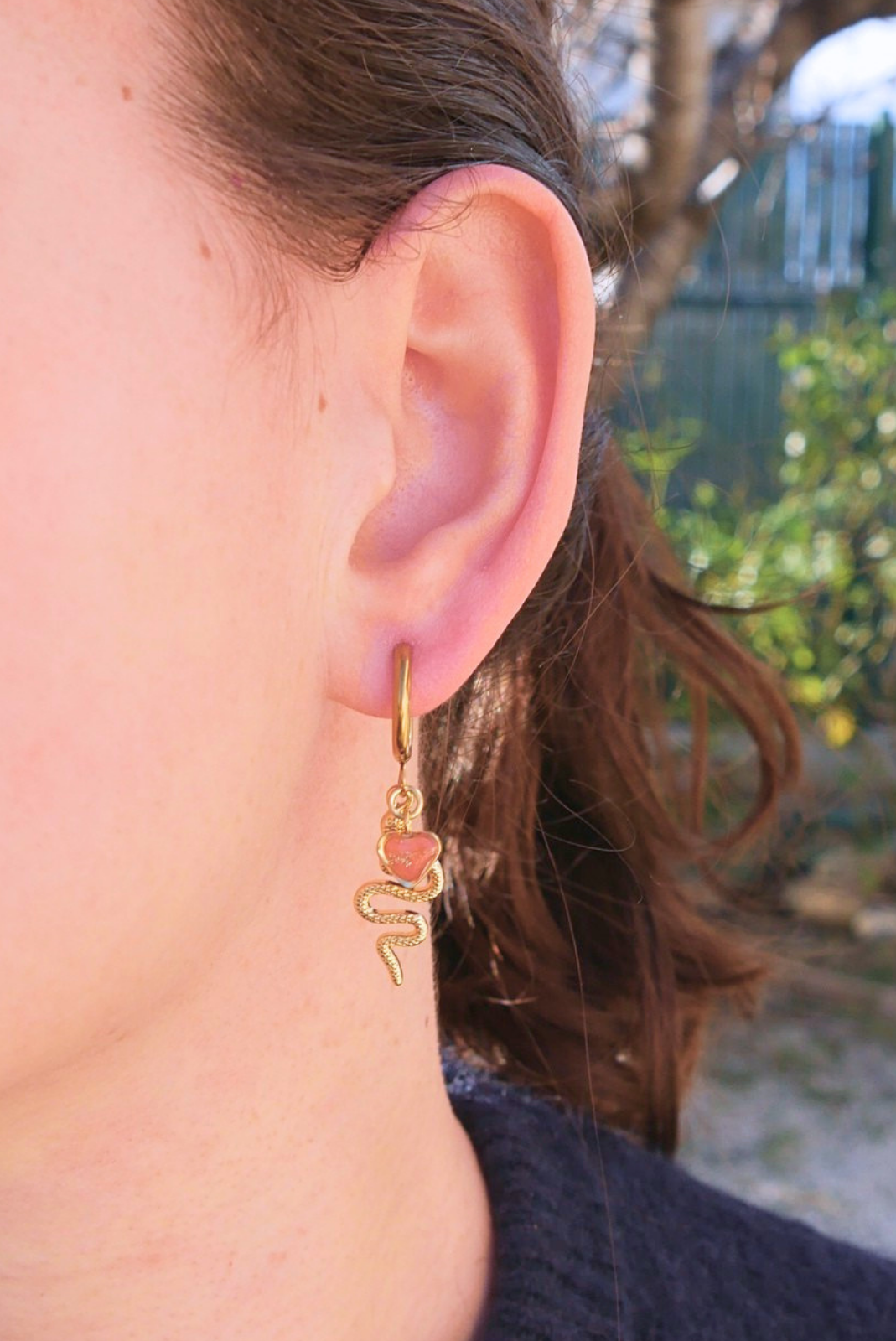 Boucle d'oreille unitaire serpent - Orange