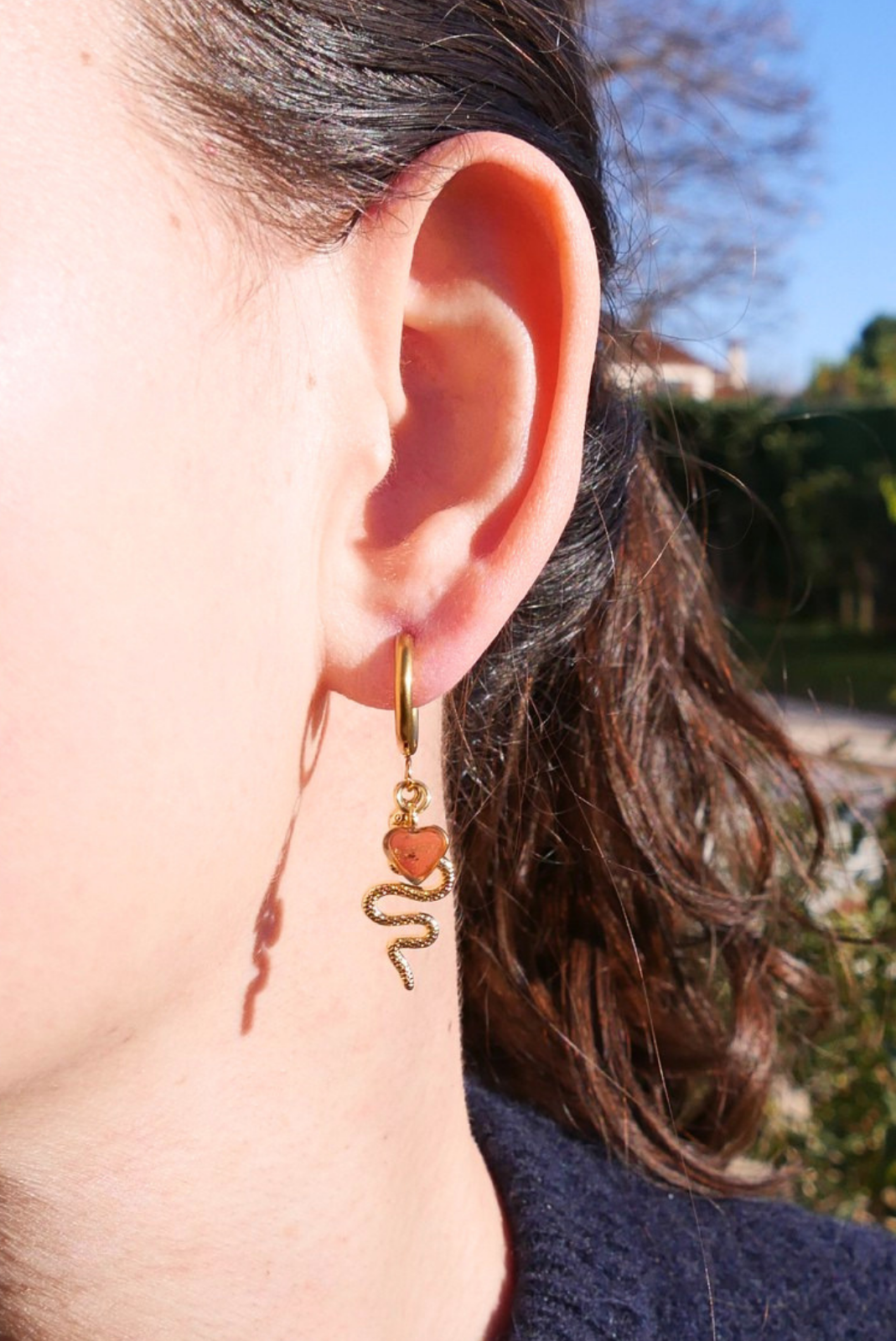 Boucle d'oreille unitaire serpent - Orange