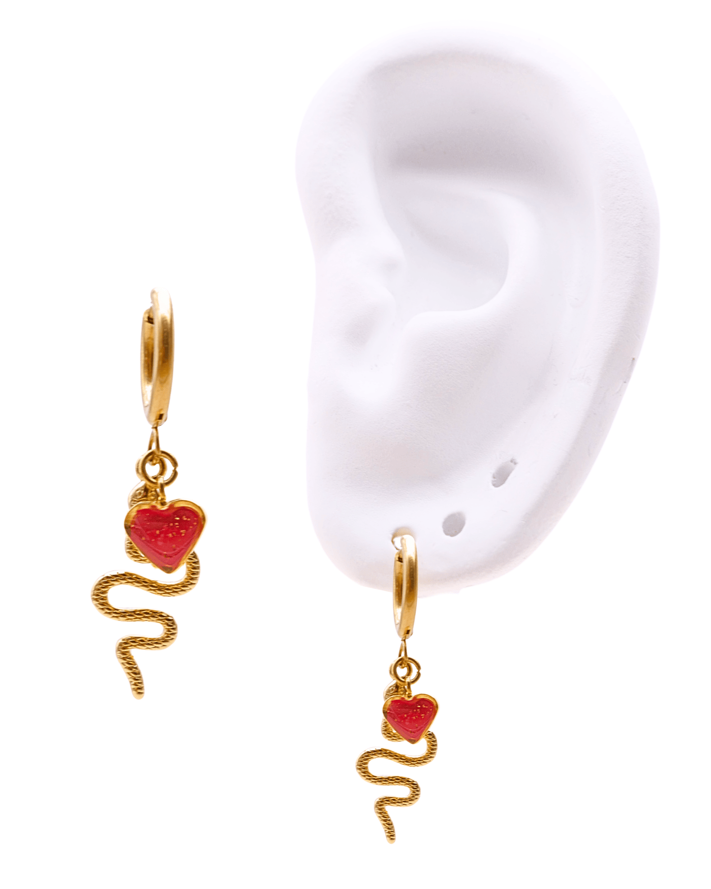 Boucle d'oreille unitaire serpent - Rouge