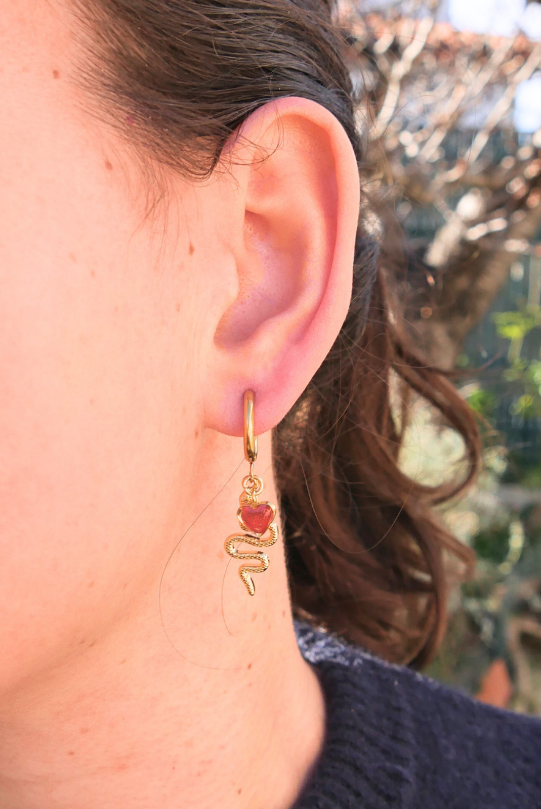 Boucle d'oreille unitaire serpent - Rouge