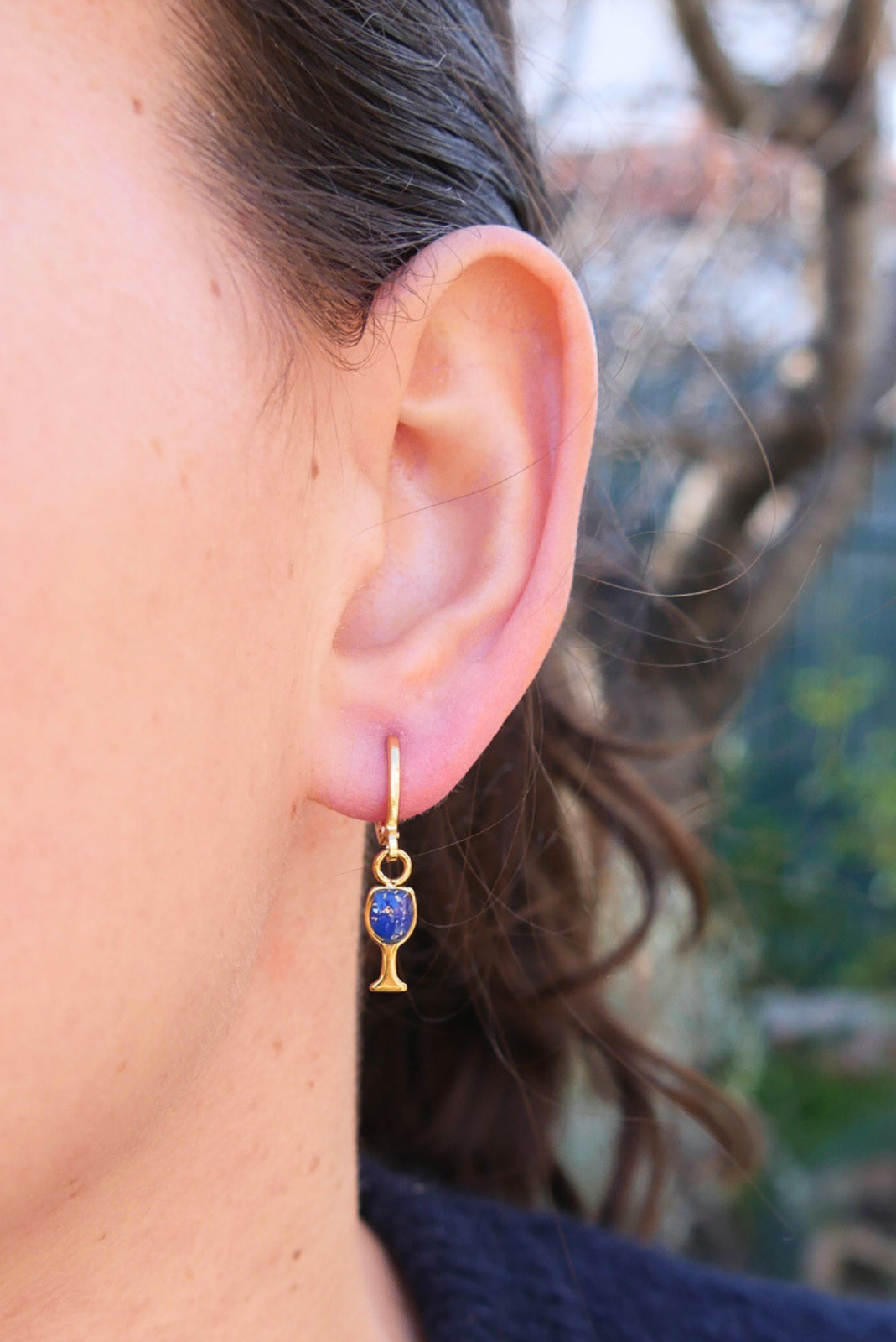 Boucle d'oreille unitaire verre - Bleu électrique