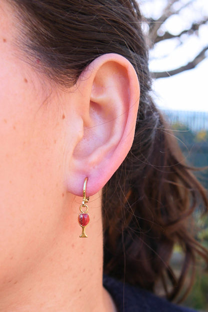 Boucle d'oreille unitaire verre - Rouge & vert foncé