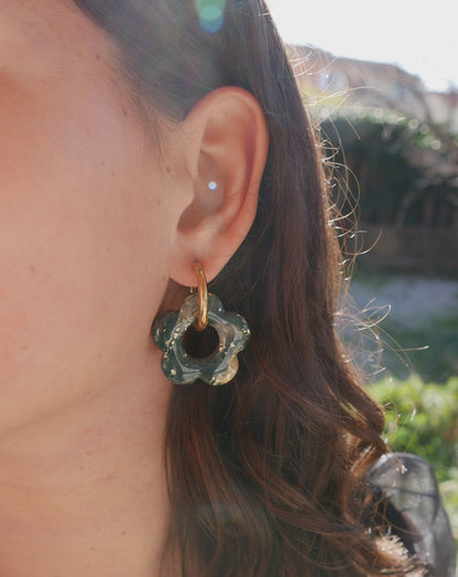 Créoles grandes fleurs - Vert foncé