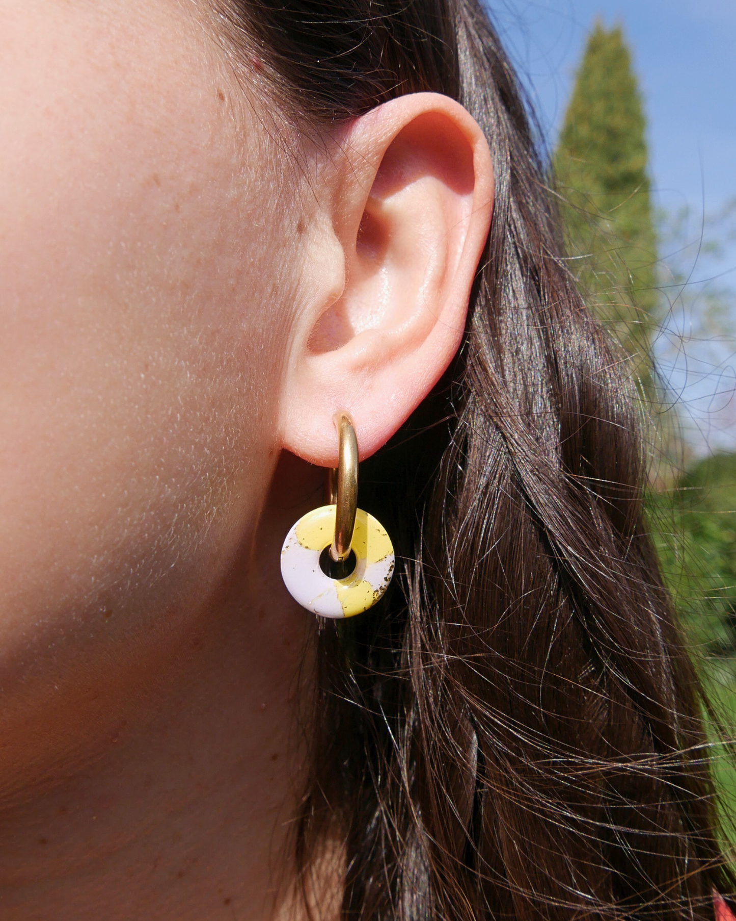 Créoles anneaux - Lilas & jaune
