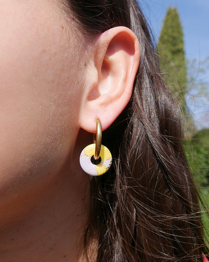Créoles anneaux - Lilas & jaune